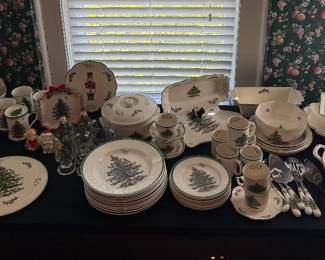 SPODE Christmas Tree. Many pieces. Priced individual except dinner and salad plates. 