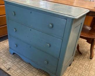 254 bluepaintedthreedrawerchest