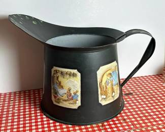 091 handpaintedmetalpitcherwithbeatrix