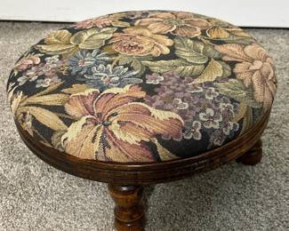 204 roundfloralupholsteredfootstool