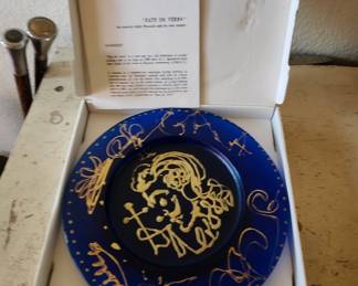 💙 Daum Blue Pâte de Verre Glass Plate 