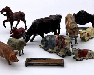 Vintage Painted HollowCast Lead or Metal Farm Animal Figurines