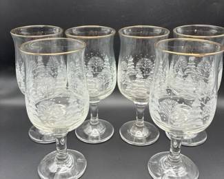 Vintage Libby Christmas Wine Glasses Goblets Set