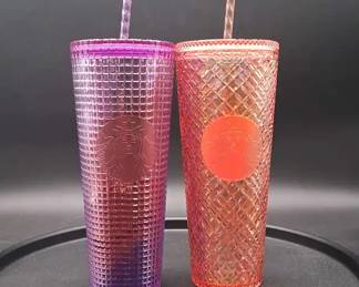 Starbucks 24oz Studded Tumblers Iridescent Pair Taffy Purple  Pearl Peach Luster