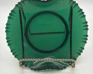 Vintage Emerald Green Art Glass Fluted Scalloped Turned Up Rims