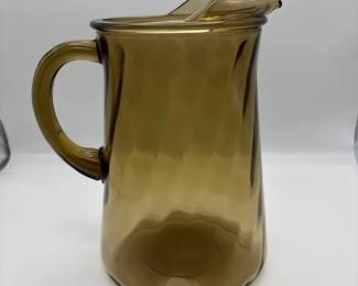 Vintage Anchor Hocking Amber Glass Pitcher W Ice Lip Spout