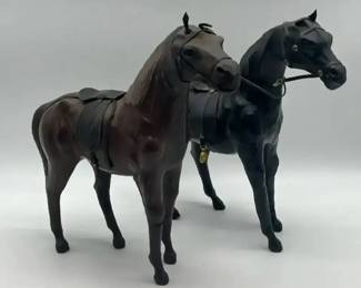 Vintage Leather Wrapped Horse Figurines Pair Brown  Black MCM