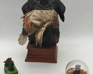 Sporting Black Labrador Retriever Decorative Statue, Sand Beach Globe, and Trinket Box