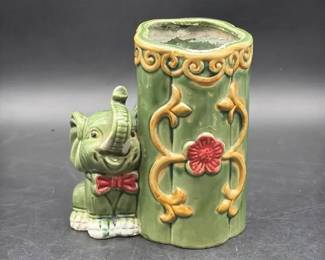Vintage Anthropomorphic Elephant  Bamboo Pot Planter