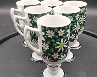 Vintage Royal Crown SmugMugs Star Flower by Tina Footed Pedestal Mugs  6pc