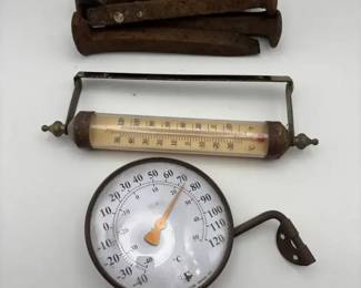 Vintage Industrial Hanging Spring Scale  Brass Window Thermometer Lot