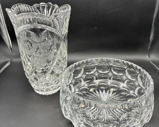 Heavy Cut, Crystal Bowl and Vase