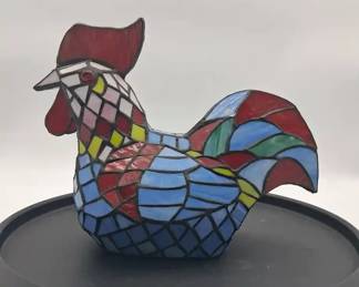 Vintage Stained Glass Rooster Accent Lamp