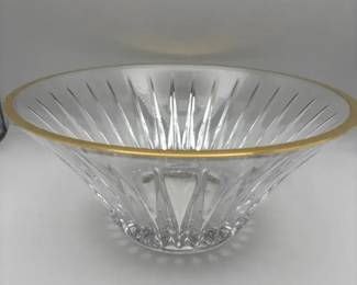 Vintage Gold Rim Cut Crystal Footed Bowl Flared Ray Pattern