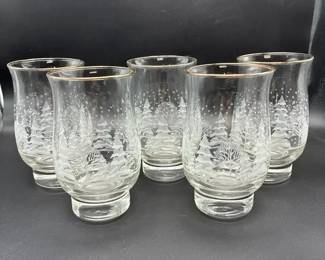 Vintage Libbey Arbys Winter Wonderland Tulip Glasses Set