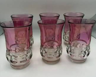 Vintage Tiffin Franciscan Kings Crown Cranberry Flashed Tumblers Set