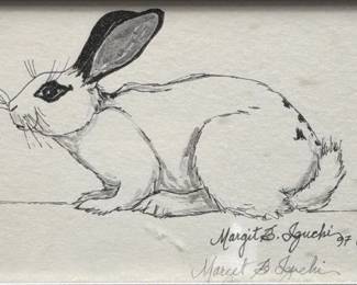 Vintage Framed Hand Signed Margit F.B. Iguchi Texas Miniature Rabbit Drawing