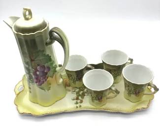 Victorian German Porcelain Chocolate Pot Serving Set Grape Motif