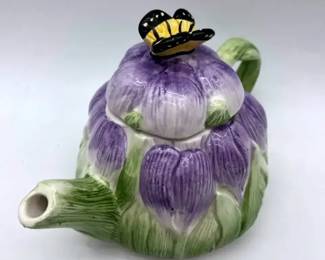 Vintage CIC Peggy Jo Ackley Crocus Flower Teapot Butterfly Lid