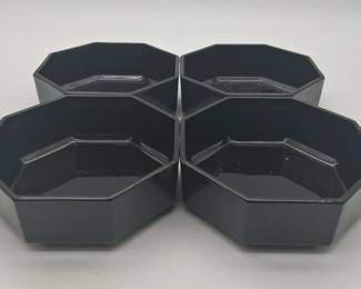 Vintage Arcoroc France Octime Black Glass Octagon Bowls Set 4pc