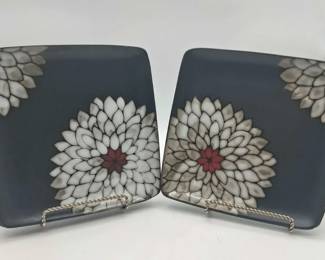 Vintage Parker  Jane Black  White Mum Square Stoneware Plates  5pc