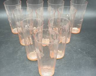 Pink Depression Tumblers Etched Grape Design 10pc