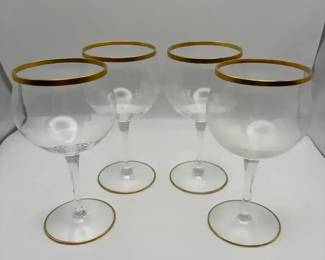 Vintage Gold Rim Crystal Wine Goblets Set of 4 Mid Century Modern