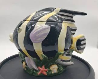 Sakura Claire Murray Coastal Breeze Tropical Striped Angel Fish Ceramic Cookie Jar