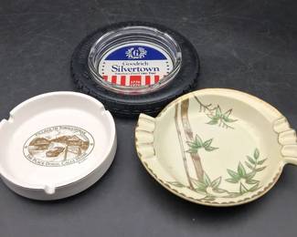 Vintage Ashtrays  BF Goodrich Silvertown, Japan Hand Painted Bamboo  RJ Reynolds Doral  3pc