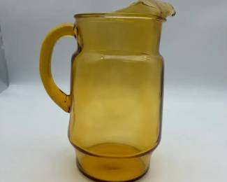 Vintage Libbey Amber Glass Pitcher W Ice Lip Tiered Base