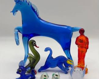 Vintage Murano Style Cobalt Blue Art Glass Horse  Animal Lot