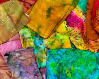 Hand dyed silk and cotton, tie dye and batik