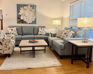 The Sofa set with the accent chair and cushions, the flower painting SOLD!