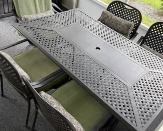 "Heavy Metal" Wrot Iron Outdoor set with 6 chairs & cushions