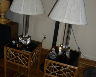 McQuire Furniture Company Small Tables Pair of Lucite Lamps