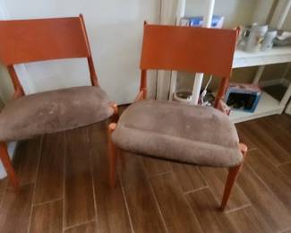 Pair of mid century modern orange chairs one needs t l c