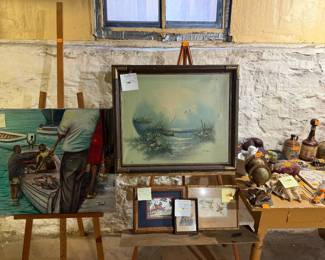 Art, easels, antiques 