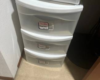 Sterilite ClearView 3-drawer plastic storage cart with white frame and clear drawers, featuring an extra matching storage drawer stacked on top.