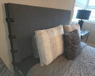 Four Hands “Anderson Bed” Upholstered bed w/ leather straps Queen
