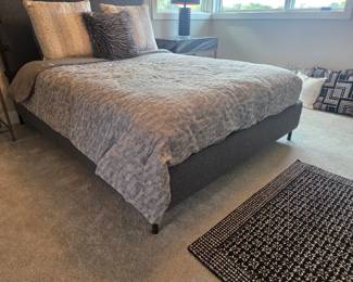Queen size bed, bedding