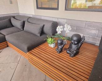 Crate & Barrel Teak L shaped sectional w/ coffee table 