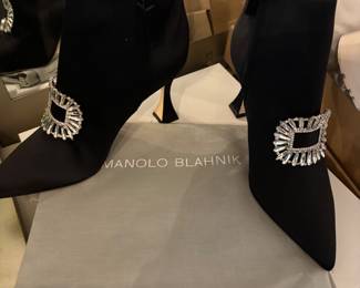 Manolo Blahnik “Cantina” pointed ankle boots w/ crystal buckle *NEW