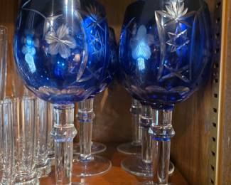 Vintage cobalt blue cut crystal glasses