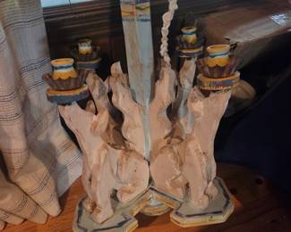 Folkart wood candleabra