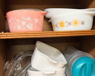 Vintage Pyrex Pink Gooseberry and Town and Country Casserole Dishes
