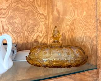 Vintage Fairfield Amber Glass Butter Dish