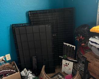 Dog cages and Christmas decor