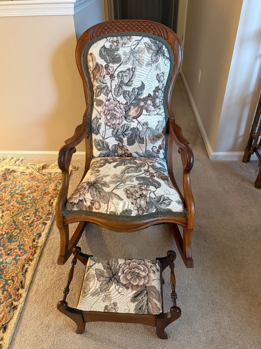 Antique rocking chair and ottoman