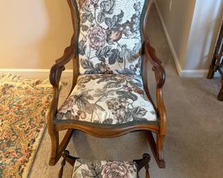 Antique rocking chair and ottoman