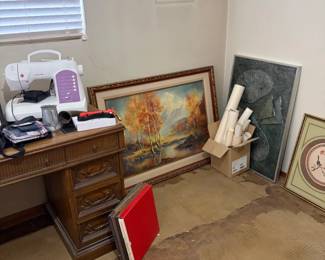 Desk And Framed Landscape Art